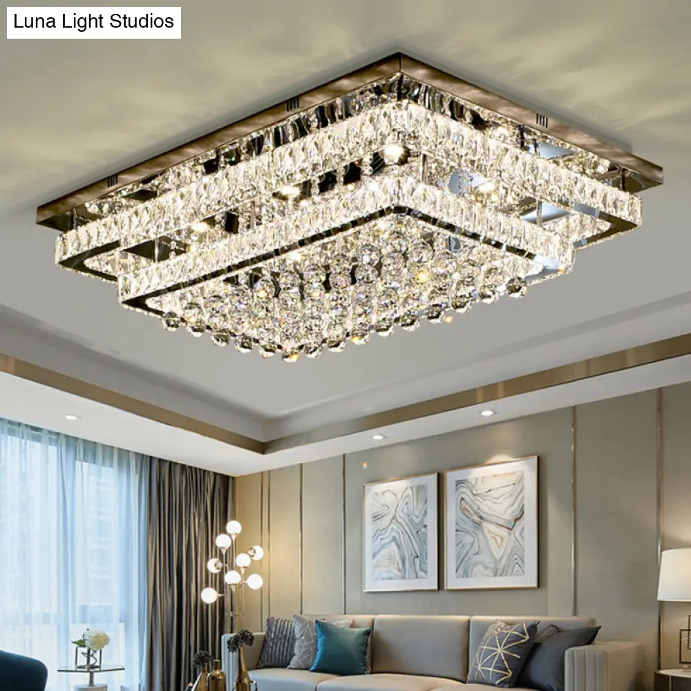 Led Crystal Stainless - Steel Rectangle Flush Mount Ceiling Light