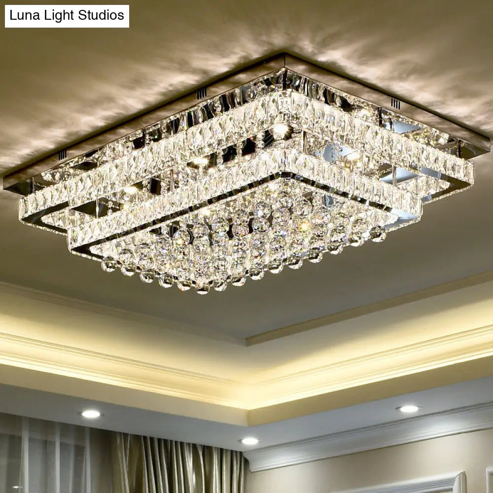 Led Crystal Stainless - Steel Rectangle Flush Mount Ceiling Light