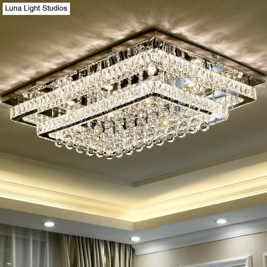 Led Crystal Stainless-Steel Rectangle Flush Mount Ceiling Light