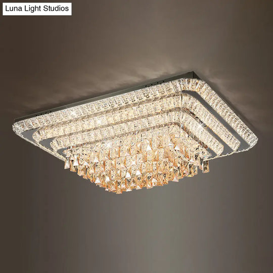 Led Crystal Stainless-Steel Rectangle Flush Mount Ceiling Light / Small C