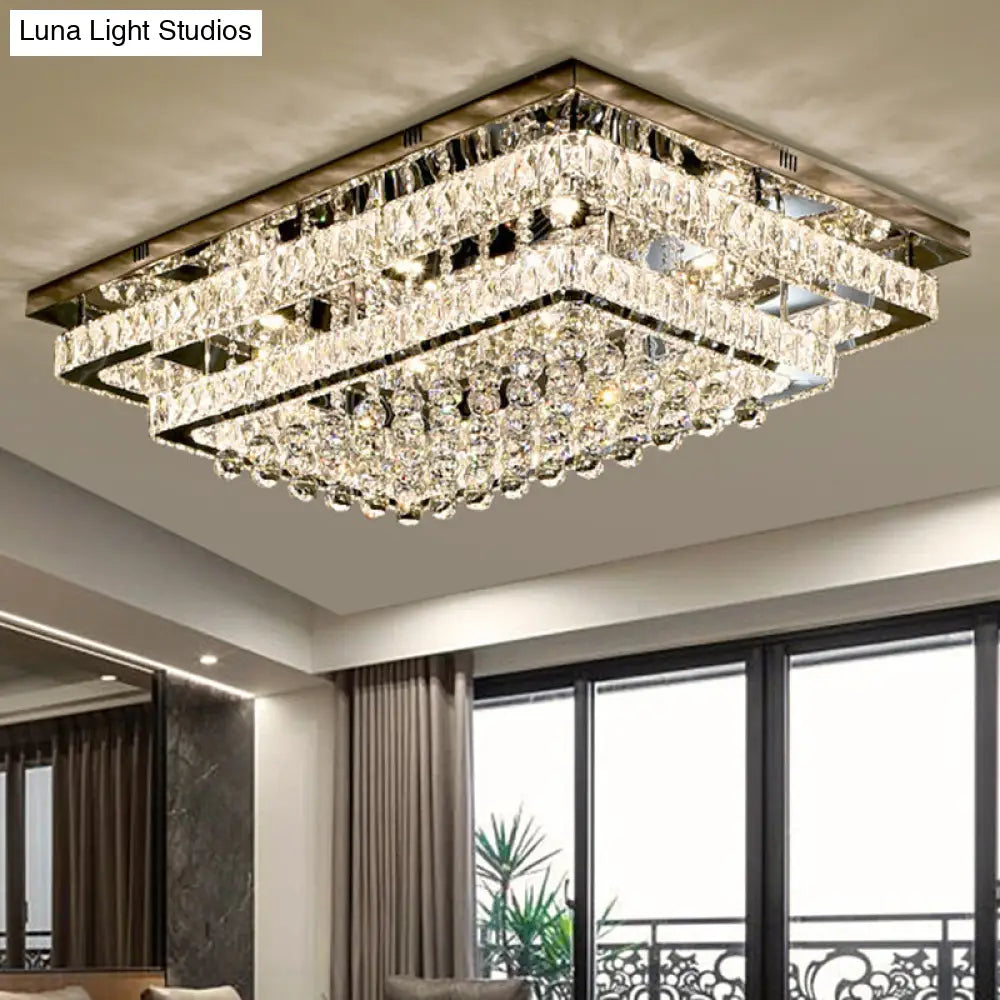 Led Crystal Stainless-Steel Rectangle Flush Mount Ceiling Light / Small A