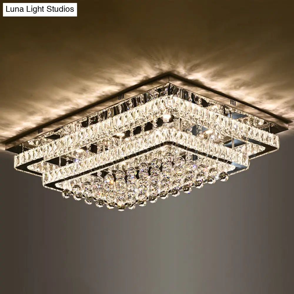 Led Crystal Stainless - Steel Rectangle Flush Mount Ceiling Light