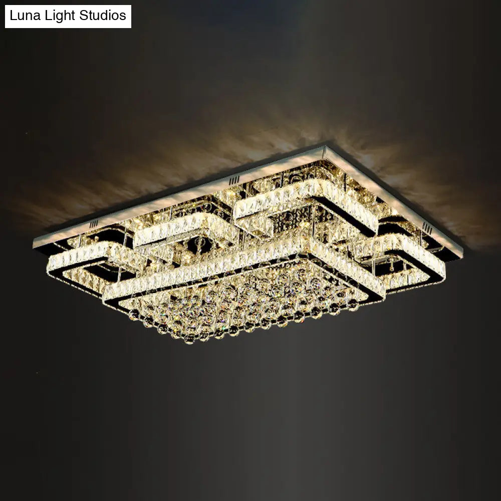 Led Crystal Stainless-Steel Rectangle Flush Mount Ceiling Light / Small B