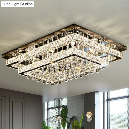 Led Crystal Stainless - Steel Rectangle Flush Mount Ceiling Light