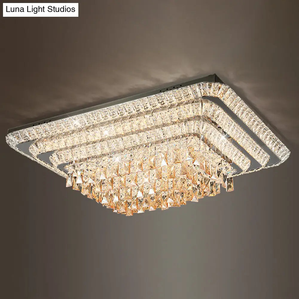 Led Crystal Stainless-Steel Rectangle Flush Mount Ceiling Light