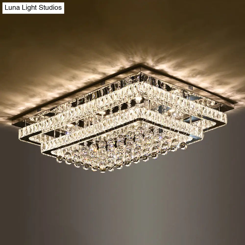 Led Crystal Stainless-Steel Rectangle Flush Mount Ceiling Light