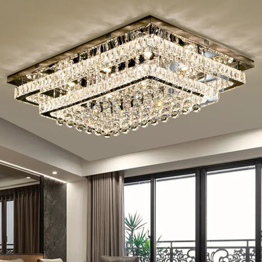 Led Crystal Stainless - Steel Rectangle Flush Mount Ceiling Light / Small A