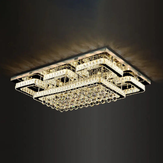 Led Crystal Stainless - Steel Rectangle Flush Mount Ceiling Light / Small B