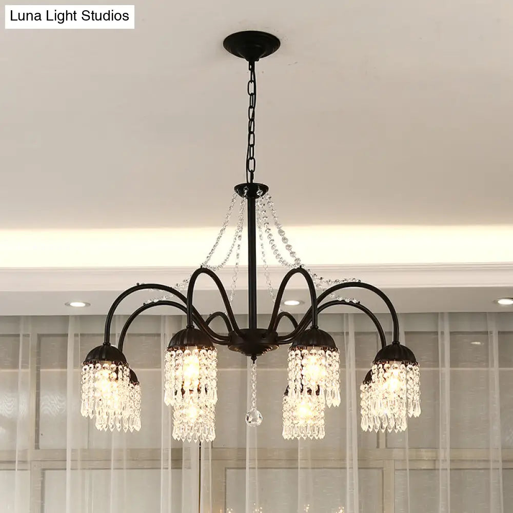 Led Crystal Tassel Chandelier - Country Style Hanging Light For Living Room