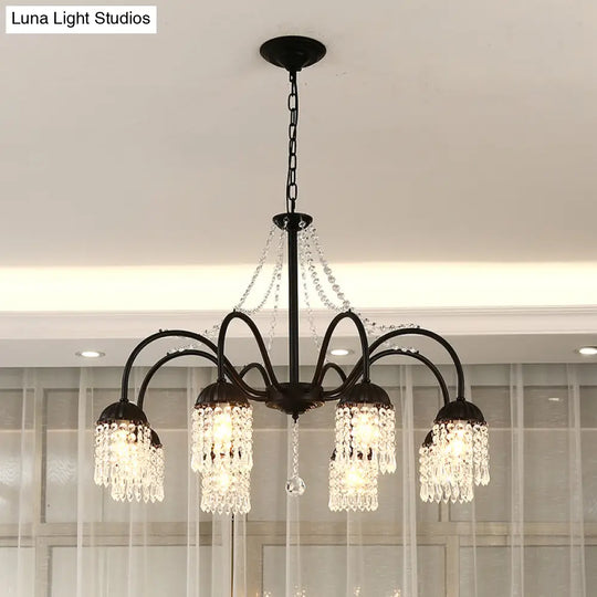 Led Crystal Tassel Chandelier - Country Style Hanging Light For Living Room