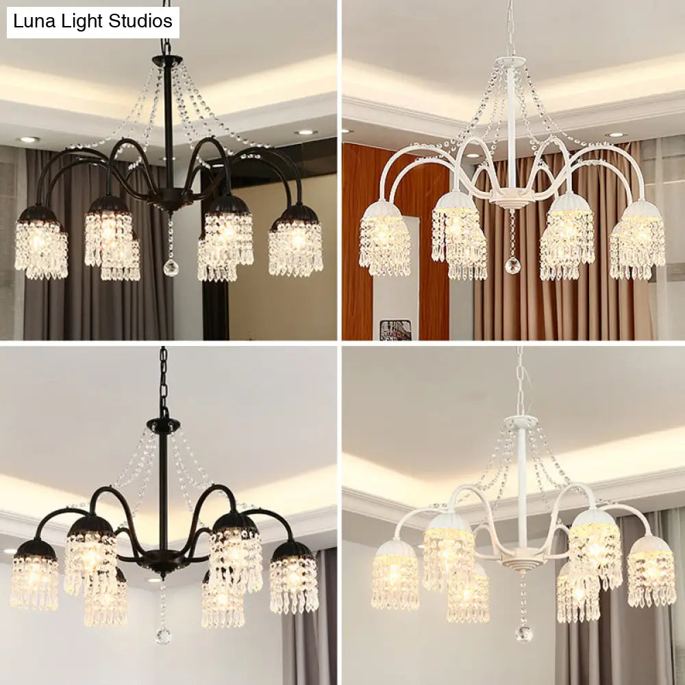 Led Crystal Tassel Chandelier - Country Style Hanging Light For Living Room