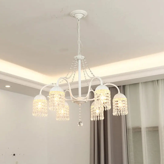 Led Crystal Tassel Chandelier - Country Style Hanging Light For Living Room 6 / White