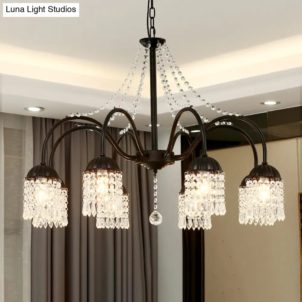 Led Crystal Tassel Chandelier - Country Style Hanging Light For Living Room