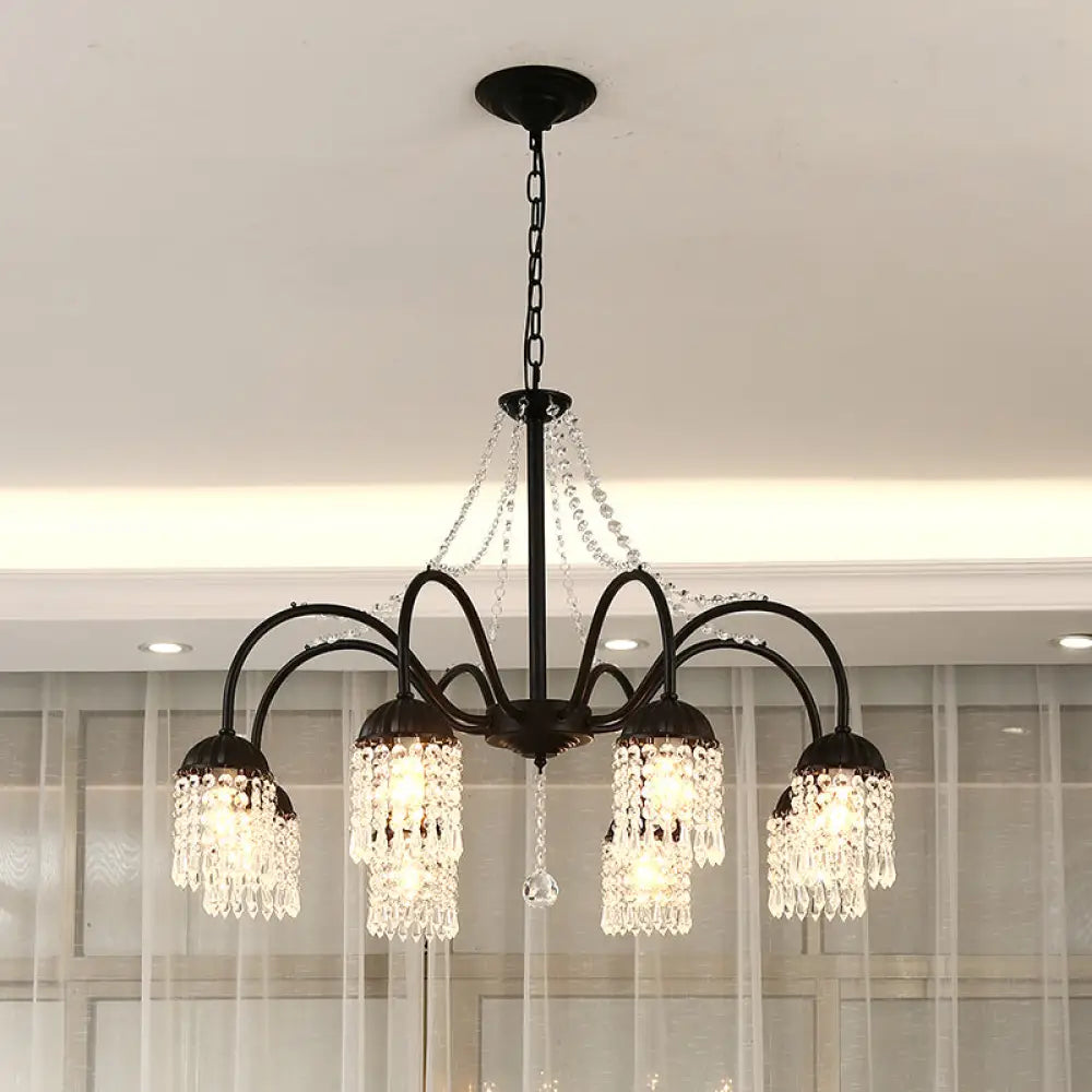 Led Crystal Tassel Chandelier - Country Style Hanging Light For Living Room 8 / Black Warm