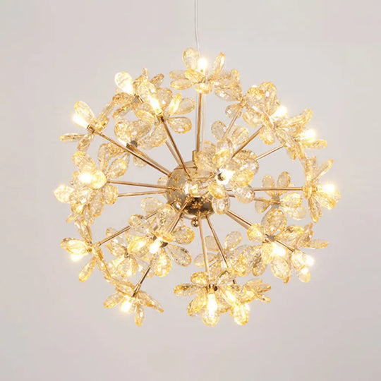 Led Dandelion Chandelier: Crystal Flower Pendant Light For Living Room 24 / Gold