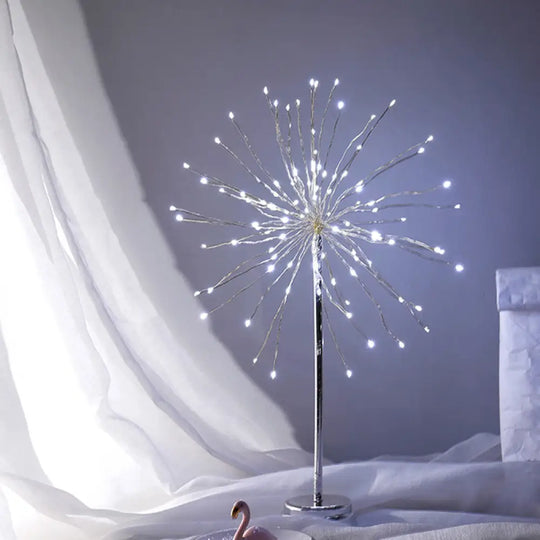 Led Dandelion Night Light: Chrome Art Deco Design - Ideal For Bedrooms / Battery