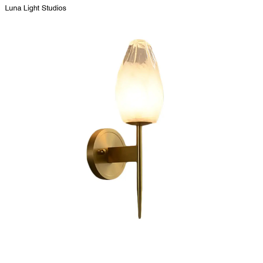 Led Diamond Wall Lamp: Sleek Brass 1-Head Fixture With Clear Glass - Perfect For Bedside