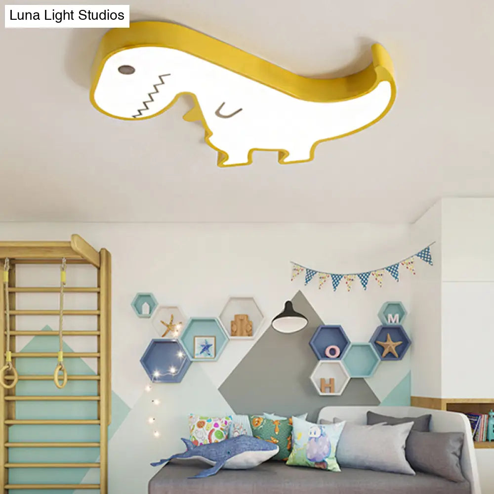 Led Dinosaur Acrylic Flush Mount Light - Cartoon Style Bedroom Ceiling Lighting Warm/White Glow