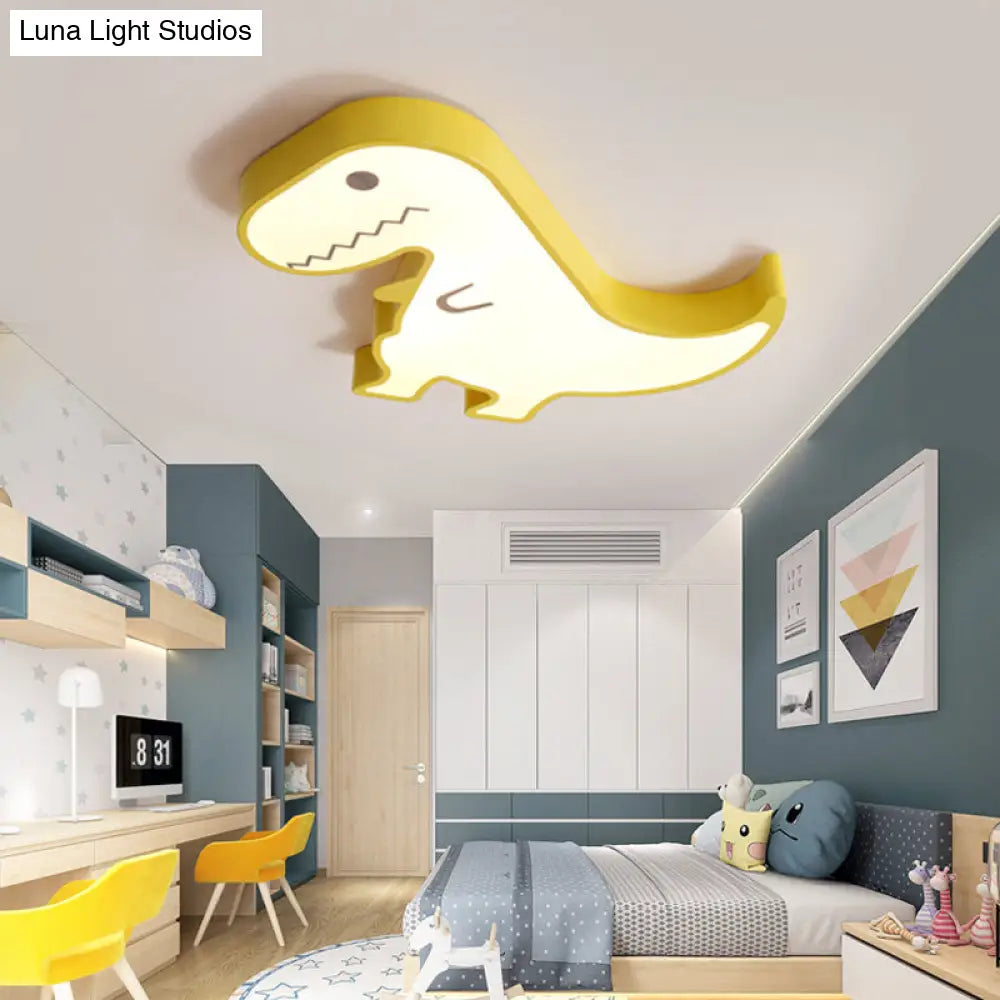 Led Dinosaur Acrylic Flush Mount Light - Cartoon Style Bedroom Ceiling Lighting Warm/White Glow