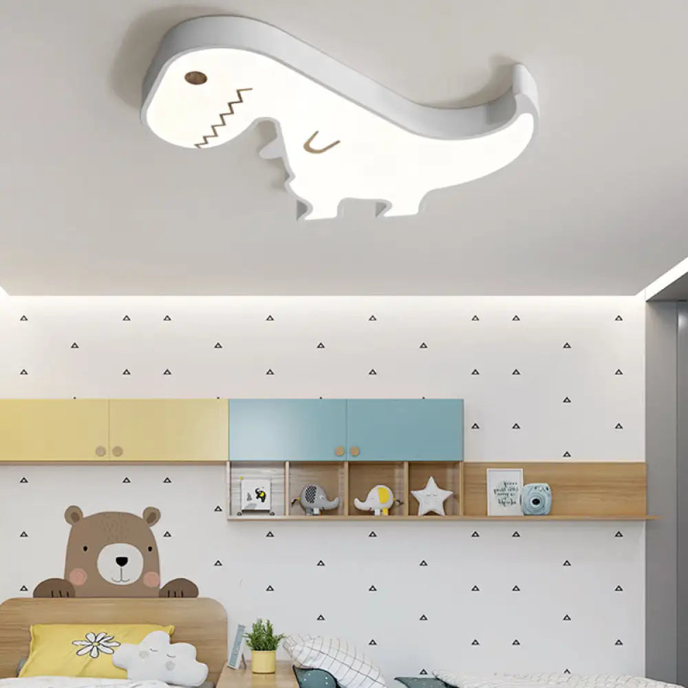 Led Dinosaur Acrylic Flush Mount Light - Cartoon Style Bedroom Ceiling Lighting Warm/White Glow