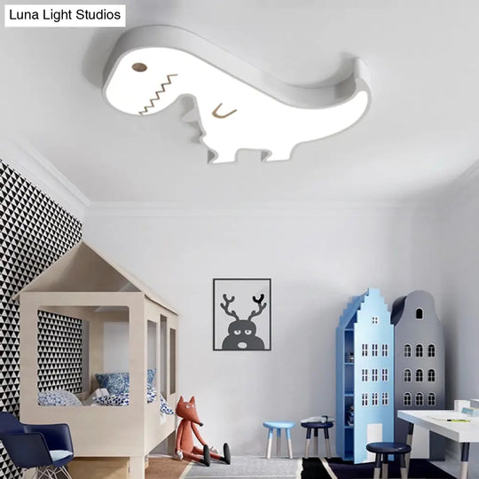 Led Dinosaur Acrylic Flush Mount Light - Cartoon Style Bedroom Ceiling Lighting Warm/White Glow