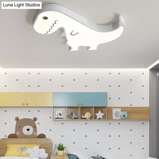 Led Dinosaur Acrylic Flush Mount Light - Cartoon Style Bedroom Ceiling Lighting Warm/White Glow