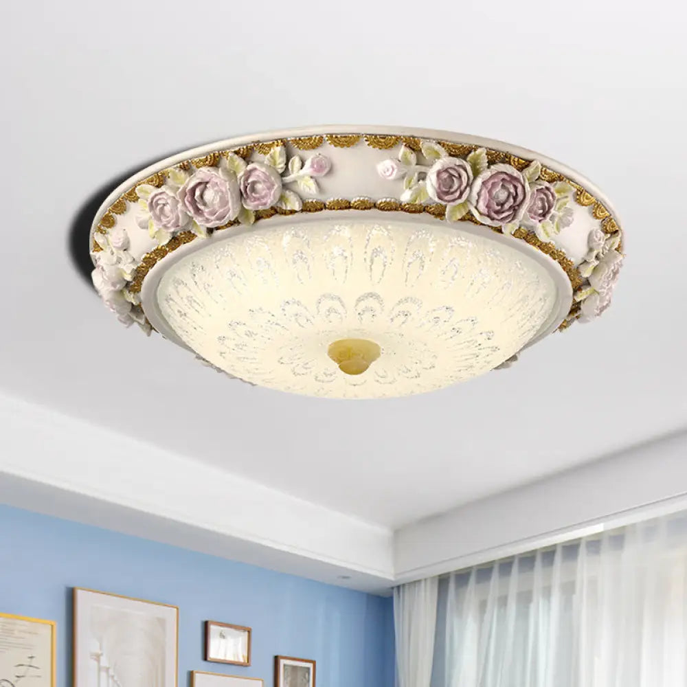 Led Dome Ceiling Lamp With Blossom Accent - White Milky Glass Flush Mount Sizes: 12’ 16’ 19.5 /