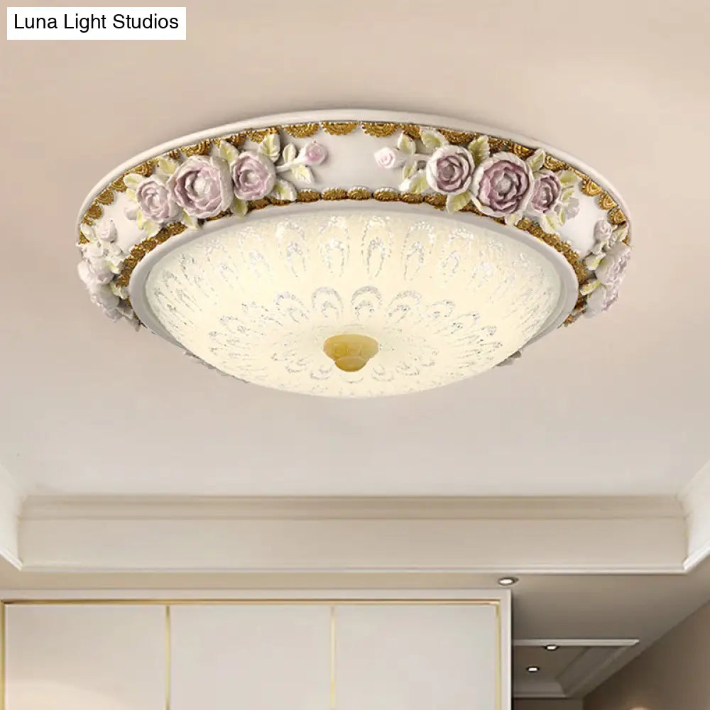 Led Dome Ceiling Lamp With Blossom Accent - White Milky Glass Flush Mount Sizes: 12’ 16’ 19.5