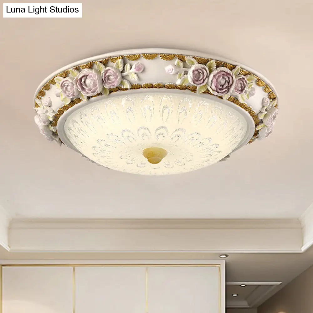 Led Dome Ceiling Lamp With Blossom Accent - White Milky Glass Flush Mount Sizes: 12 16 19.5