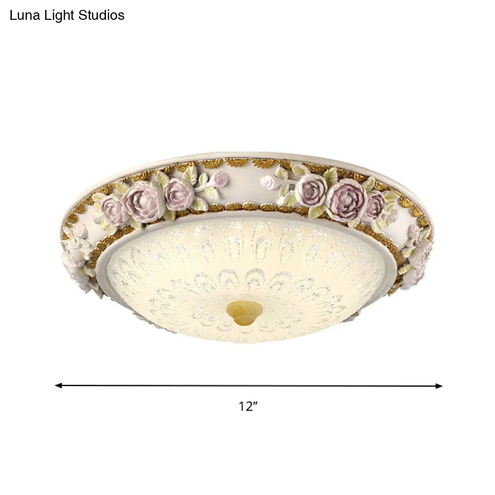 Led Dome Ceiling Lamp With Blossom Accent - White Milky Glass Flush Mount Sizes: 12 16 19.5