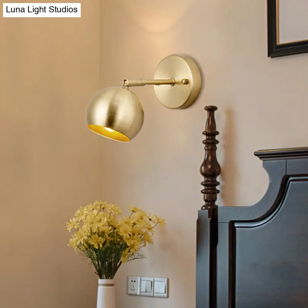 Led Dome Wall Sconce Traditional Brass Metal Vanity Light For Bathroom - 1/2/3 Bulb Options