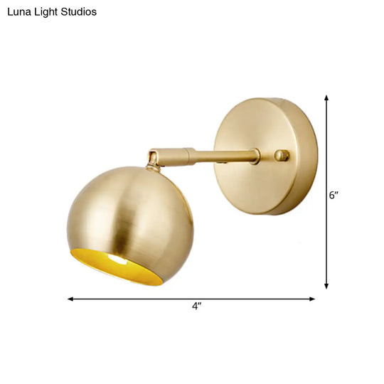 Led Dome Wall Sconce Traditional Brass Metal Vanity Light For Bathroom - 1/2/3 Bulb Options