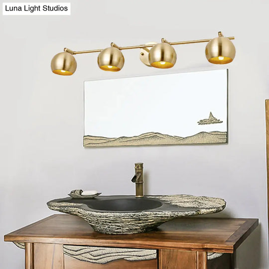 Led Dome Wall Sconce Traditional Brass Metal Vanity Light For Bathroom - 1/2/3 Bulb Options