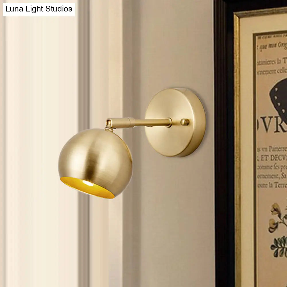 Led Dome Wall Sconce Traditional Brass Metal Vanity Light For Bathroom - 1/2/3 Bulb Options