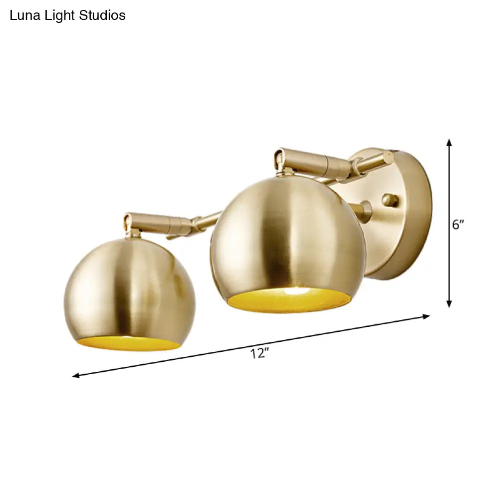 Led Dome Wall Sconce Traditional Brass Metal Vanity Light For Bathroom - 1/2/3 Bulb Options