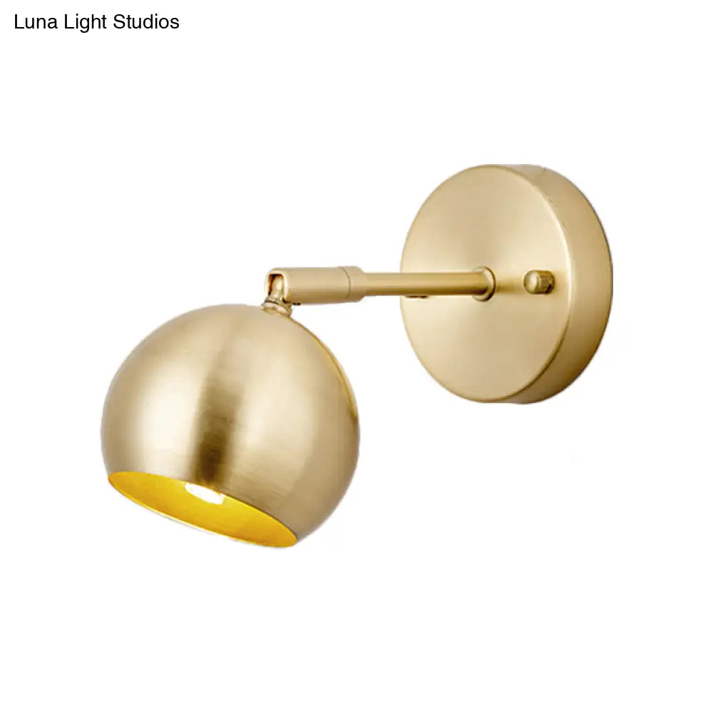 Led Dome Wall Sconce Traditional Brass Metal Vanity Light For Bathroom - 1/2/3 Bulb Options