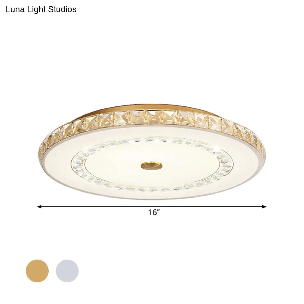 Led Doorway Flushmount Ceiling Light With Crystal Block Shade Modernist Chrome/Gold Finish - 16/19.5