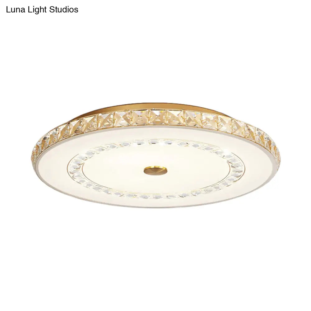 Led Doorway Flushmount Ceiling Light With Crystal Block Shade Modernist Chrome/Gold Finish - 16/19.5