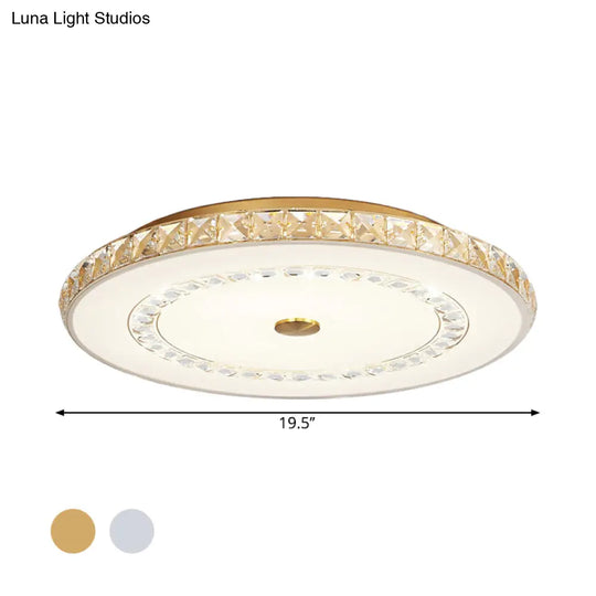 Led Doorway Flushmount Ceiling Light With Crystal Block Shade Modernist Chrome/Gold Finish - 16/19.5