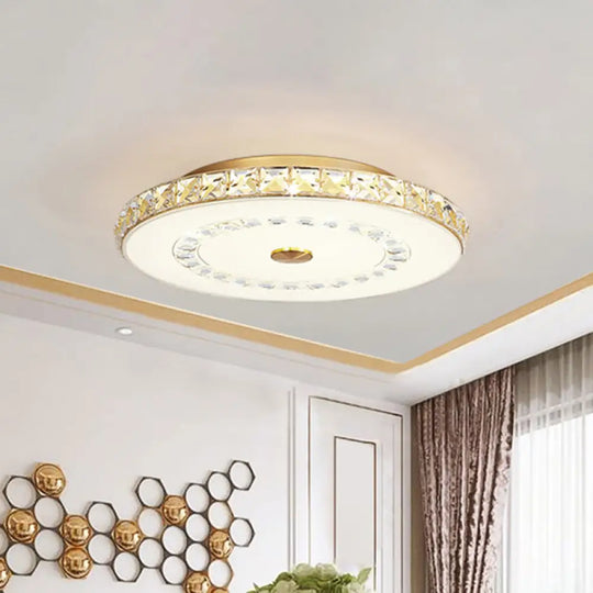 Led Doorway Flushmount Ceiling Light With Crystal Block Shade Modernist Chrome/Gold Finish - 16/19.5