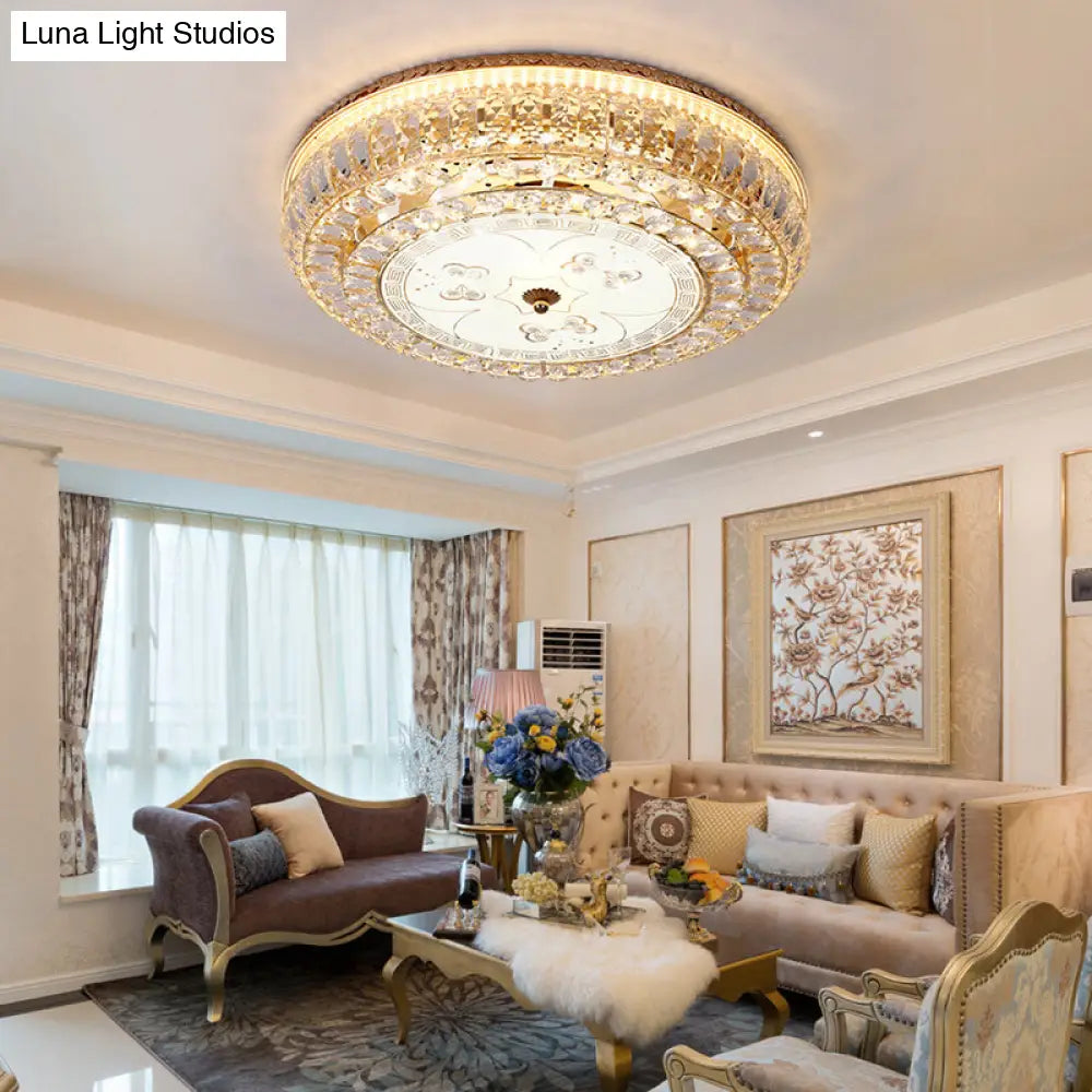 Led Drum Flush Light: Modern Crystal Ceiling Fixture With Gold Flower/Butterfly Pattern / Butterfly