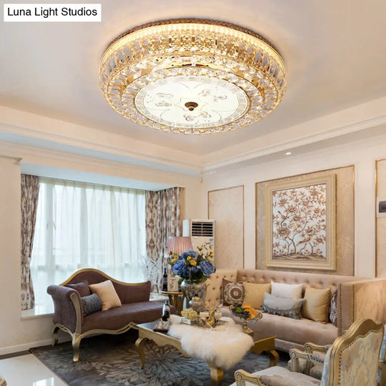 Led Drum Flush Light: Modern Crystal Ceiling Fixture With Gold Flower/Butterfly Pattern / Butterfly