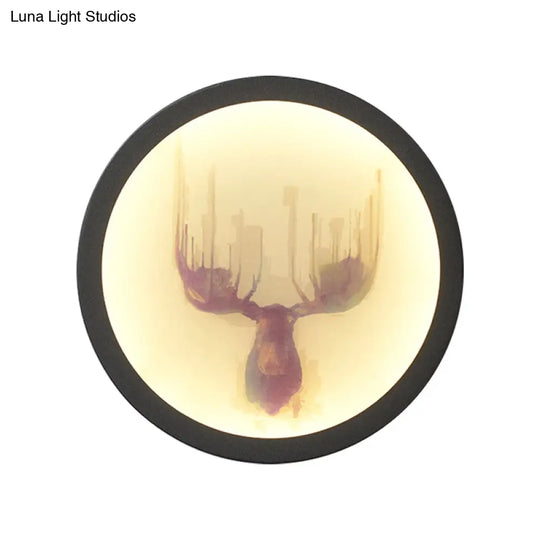 Led Elk Deer Acrylic Wall Mounted Light - Contemporary Style White Circular Design