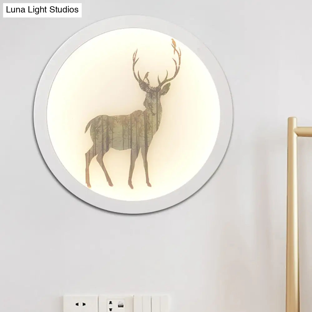 Led Elk Deer Acrylic Wall Mounted Light - Contemporary Style White Circular Design