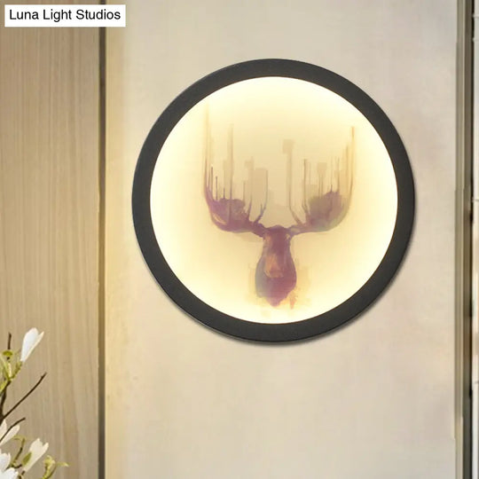 Led Elk Deer Acrylic Wall Mounted Light - Contemporary Style White Circular Design