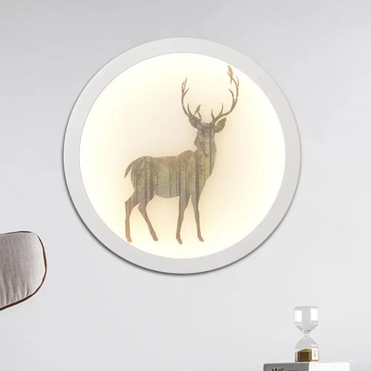 Led Elk Deer Acrylic Wall Mounted Light - Contemporary Style White Circular Design / C