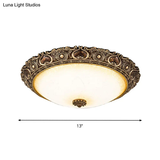 Led Farmhouse Flush Mount Light With Frosted Glass And Brown Finish - 3 Size Options Warm/White