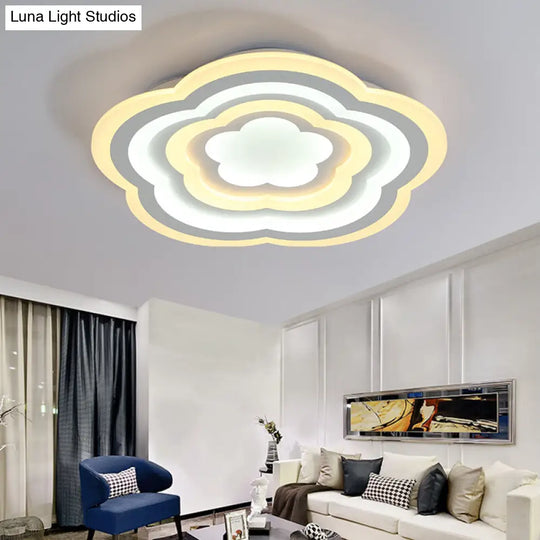 Led Floral Acrylic Ceiling Mount Light In White - Contemporary Lamp For Baby Room