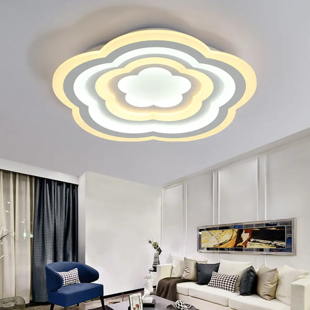 Led Floral Acrylic Ceiling Mount Light In White - Contemporary Lamp For Baby Room