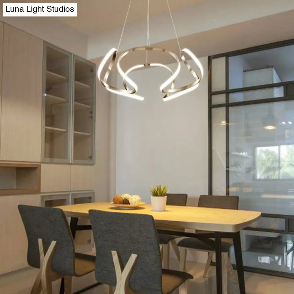 Modern Floral Led Ceiling Light For Dining Room - Metallic Chandelier Fixture Chrome / 21.5 Warm